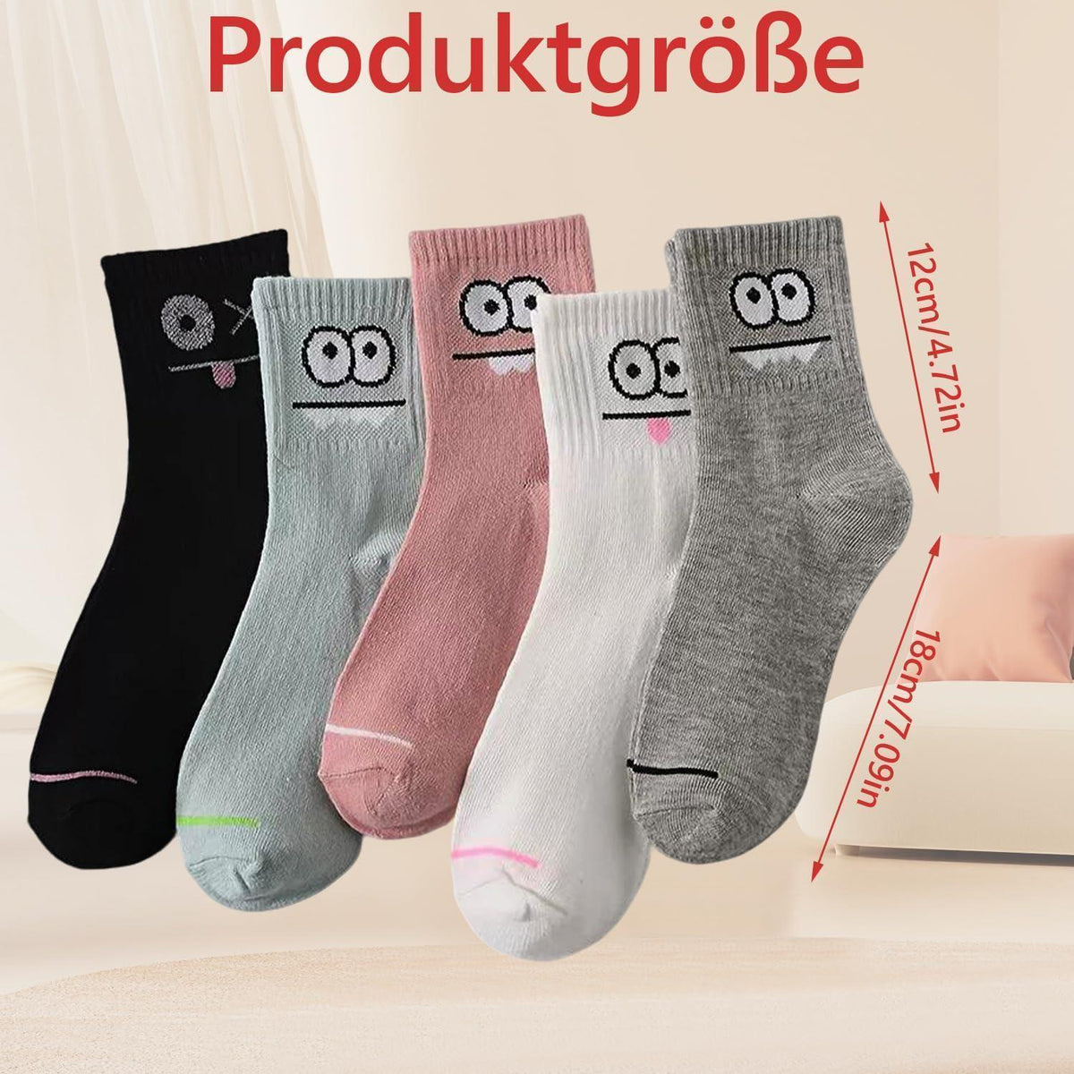5 Paar Damen Socken bunt & süß, Größe 39-42, lustig & kuschelig