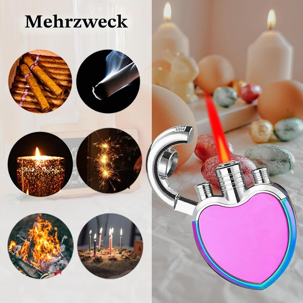 Herzförmiges Sturmfeuerzeug – Wiederbefüllbar & Windfest