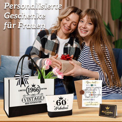 Einkaufstasche 60. Geburtstag Frau – Vintage 1966 Set mit Kosmetiktasche & Karte