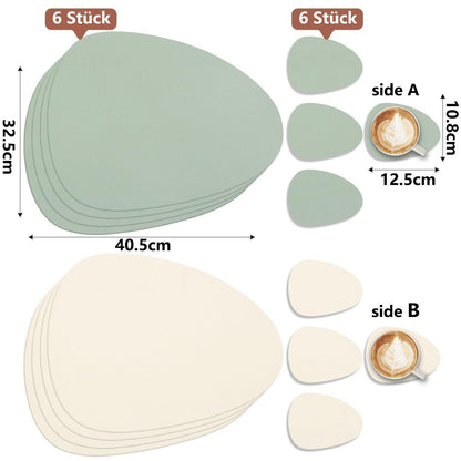 Tischsets 6er Set Abwaschbar – Lederoptik Salbeigrün & Cremebeige