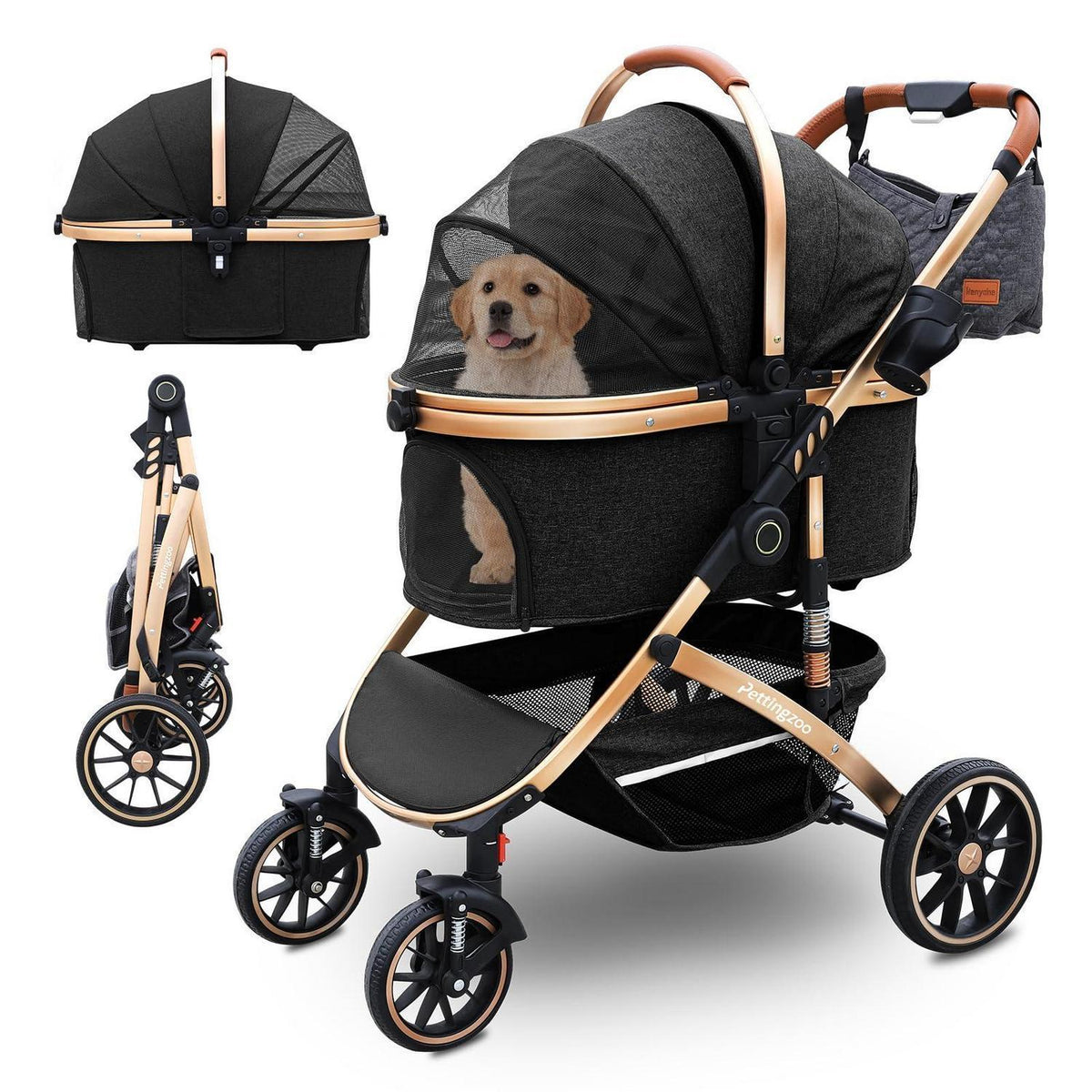 Hundebuggy 3in1 – Schwarz, bis 30kg – Komfort & Sicherheit