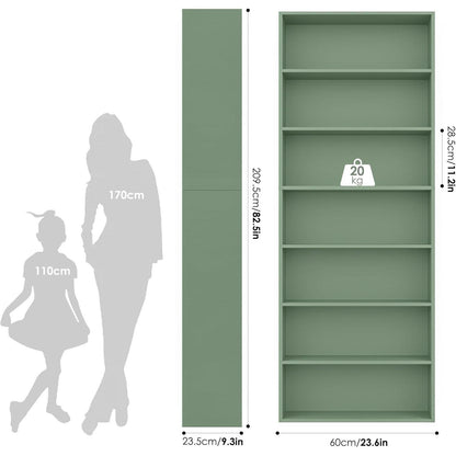 7-reihiges Bücherregal grün – Standregal für Wohnzimmer & Büro