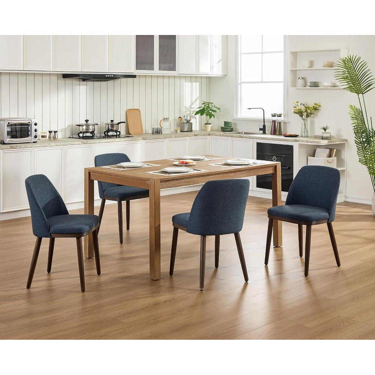 Esszimmerstühle Set 4 Blau – Gepolsterte Küchenstühle Holzbeine