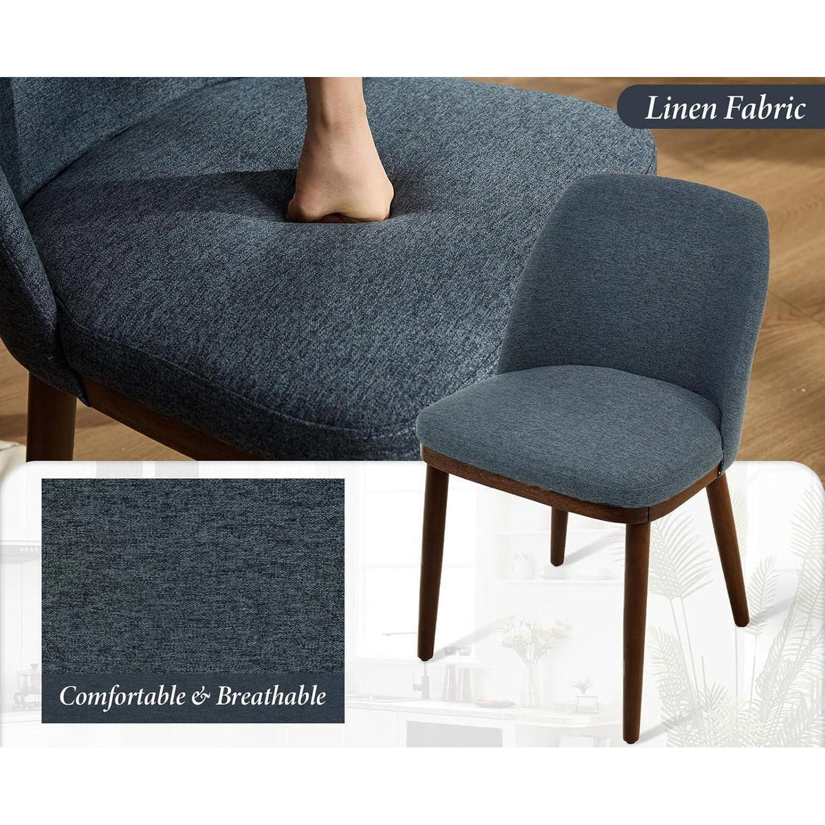 Esszimmerstühle Set 4 Blau – Gepolsterte Küchenstühle Holzbeine