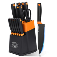 14-teiliges Küchenmesser-Set mit Messerblock & Schärfer (Orange)