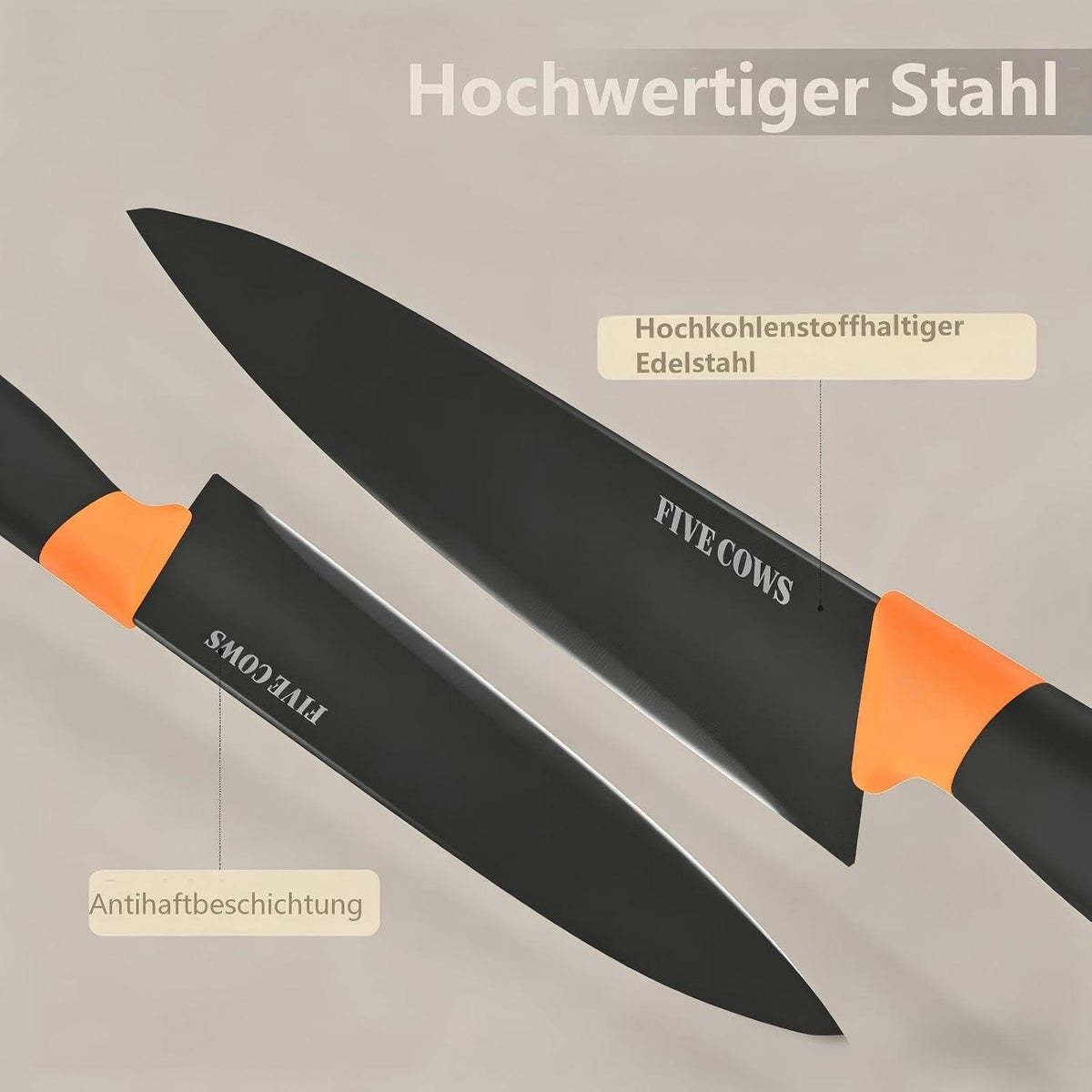 14-teiliges Küchenmesser-Set mit Messerblock & Schärfer (Orange)