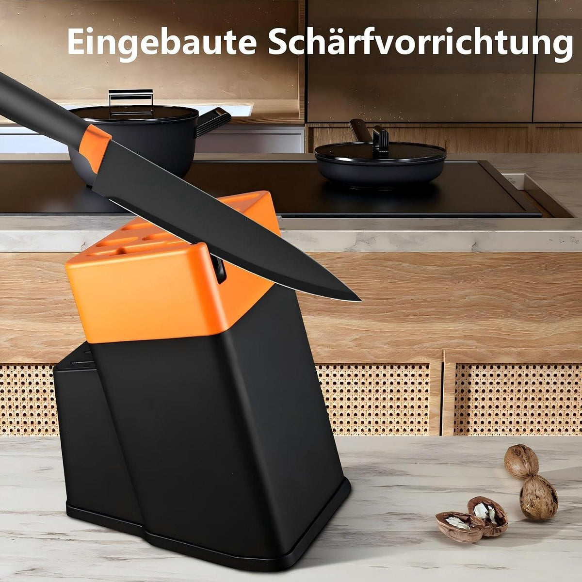 14-teiliges Küchenmesser-Set mit Messerblock & Schärfer (Orange)