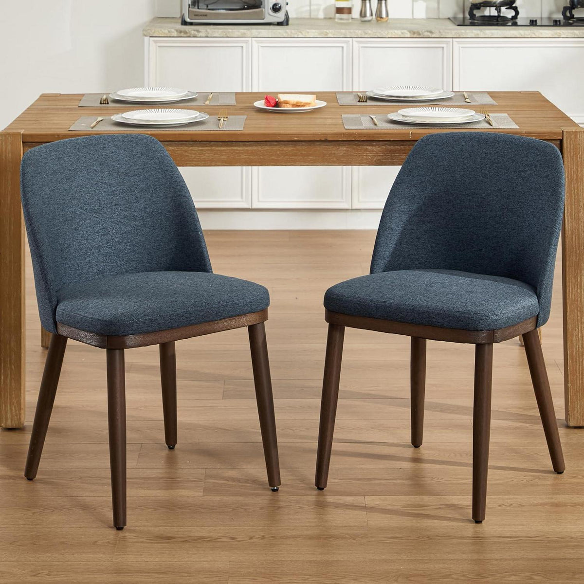 Esszimmerstühle Set 2 Blau – Gepolsterte Küchenstühle Holzbeine