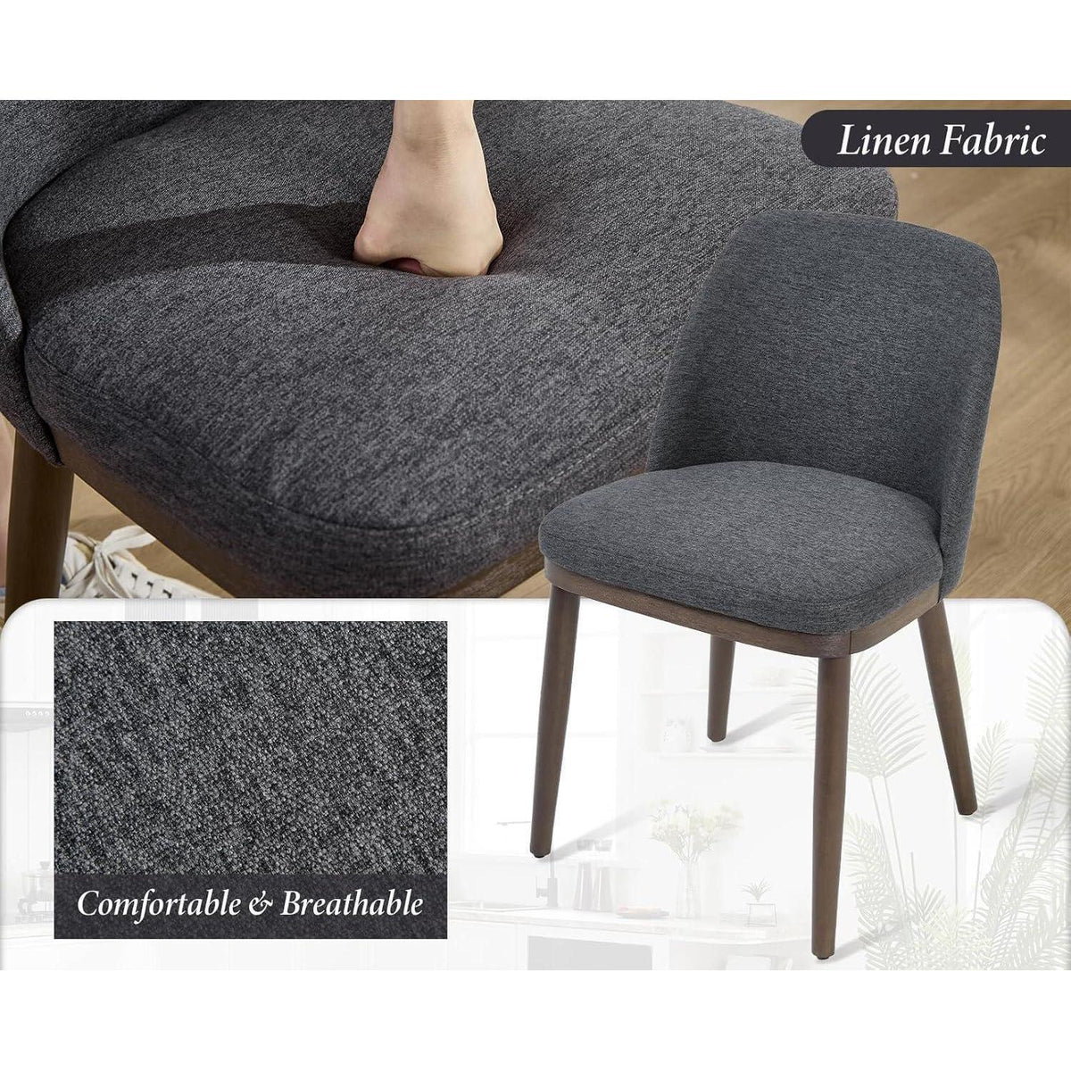 Esszimmerstühle Set 4 – Gepolstert, Schwarz & Holzbeine