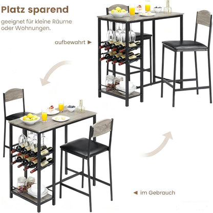 Stehtisch Set Grau mit Stühlen & Stauraum – Platzsparendes Bartisch-Set