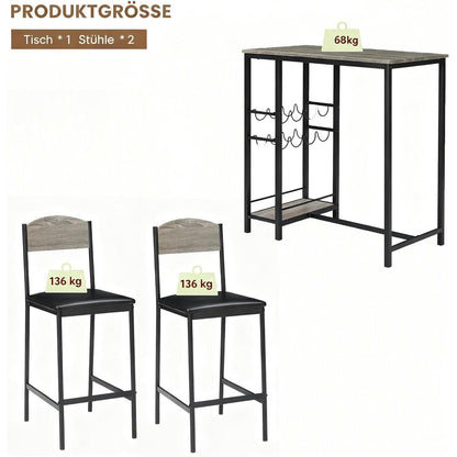Stehtisch Set Grau mit Stühlen & Stauraum – Platzsparendes Bartisch-Set