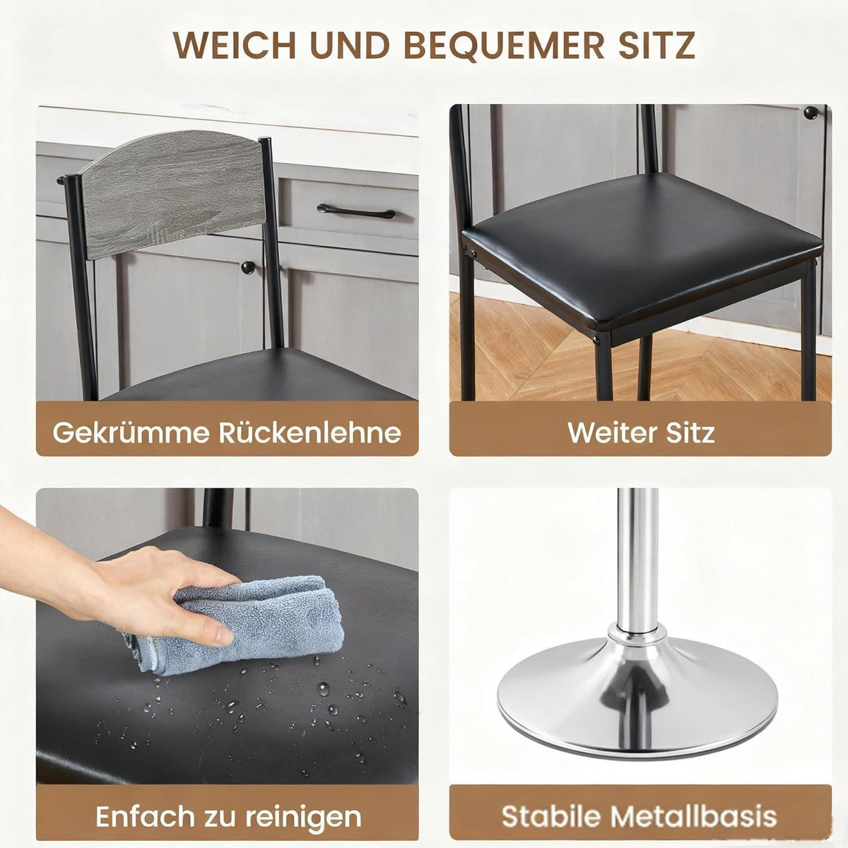 Stehtisch Set Grau mit Stühlen & Stauraum – Platzsparendes Bartisch-Set