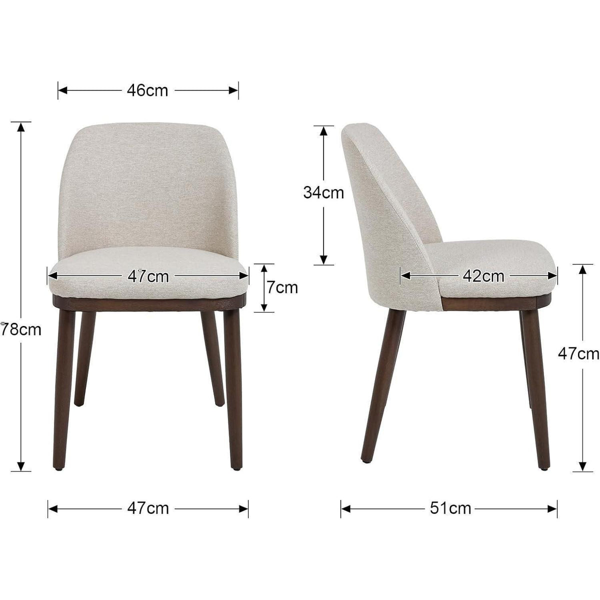 Esszimmerstühle 2er Set, Beige Polsterstuhl mit Holzbeinen