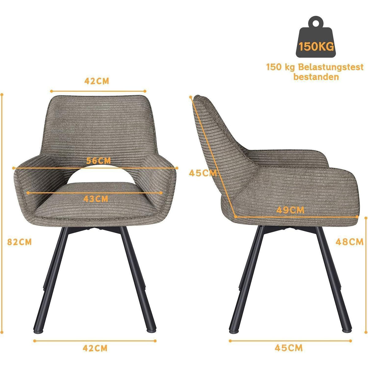 Drehbarer Esszimmerstuhl Set 6x Samt, Taupe | Modern & Komfortabel