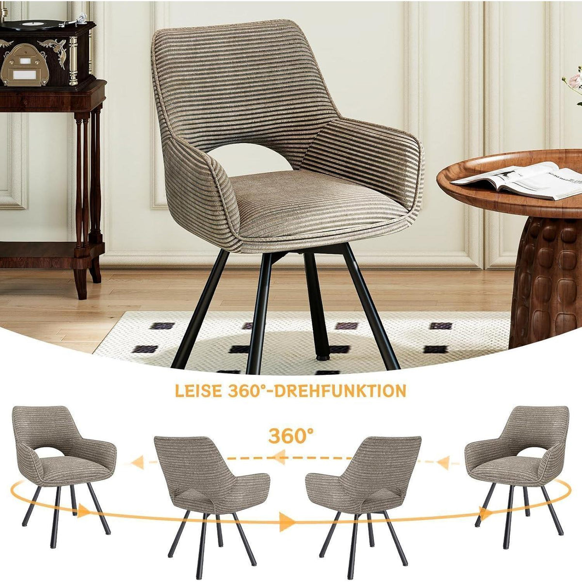 Drehbarer Esszimmerstuhl Set 6x Samt, Taupe | Modern & Komfortabel