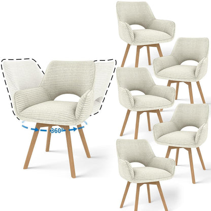 Drehbarer Esszimmerstuhl Set (6x) – Beige mit Holzbeinen