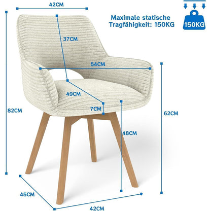 Drehbarer Esszimmerstuhl Set (6x) – Beige mit Holzbeinen