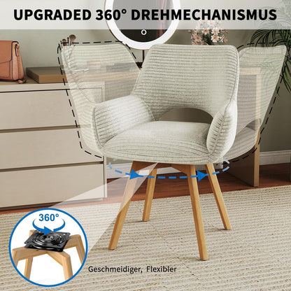 Drehbarer Esszimmerstuhl Set (6x) – Beige mit Holzbeinen