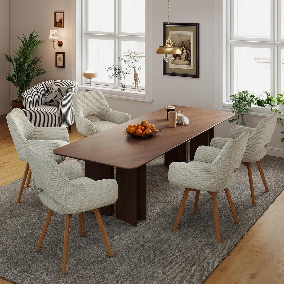 Drehbarer Esszimmerstuhl Set (6x) – Beige mit Holzbeinen