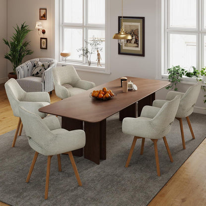Drehbarer Esszimmerstuhl Set (6x) – Beige mit Holzbeinen