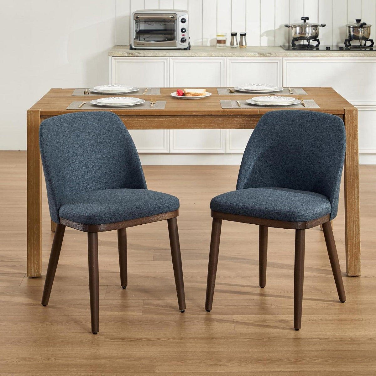 Esszimmerstühle 2er Set Blau – Polsterstuhl mit Holzbeinen