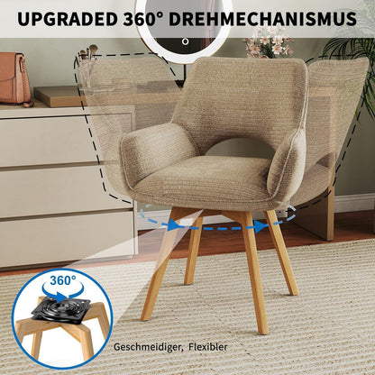 360° Drehbarer Esszimmerstuhl mit Armlehnen, Braun