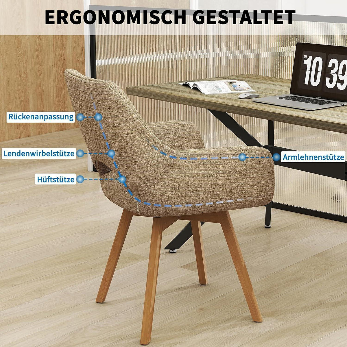 360° Drehbarer Esszimmerstuhl mit Armlehnen, Braun