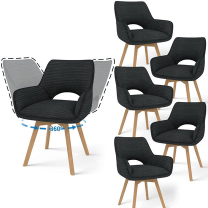 6er Set Drehbar Stühle | Modern & Komfortabel mit Holzbeinen Schwarz