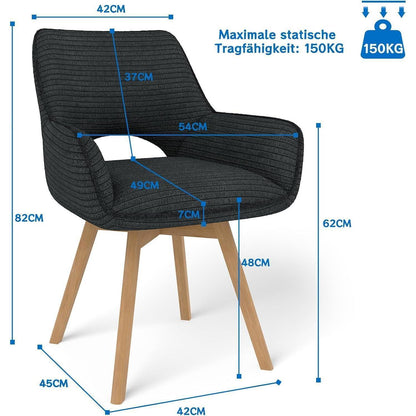 6er Set Drehbar Stühle | Modern & Komfortabel mit Holzbeinen Schwarz