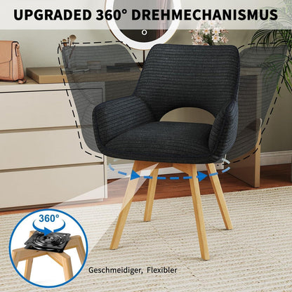 6er Set Drehbar Stühle | Modern & Komfortabel mit Holzbeinen Schwarz