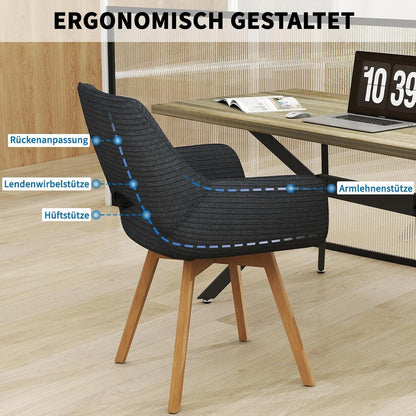 6er Set Drehbar Stühle | Modern & Komfortabel mit Holzbeinen Schwarz