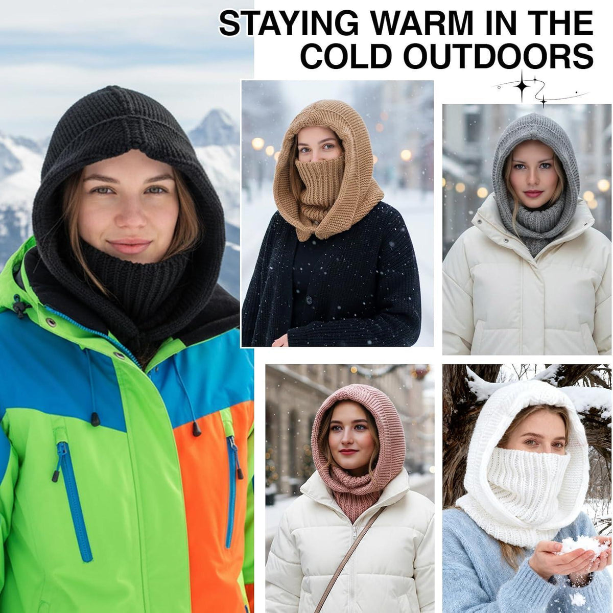 Thermo Strickmütze Damen mit Langer Schal – Winter Sturmhaube Khaki