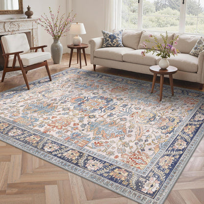 Vintage Teppich Wohnzimmer 160x230cm Rotblau Creme