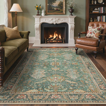 Vintage Teppich Grün 200x290cm – Waschbar & Rutschfest
