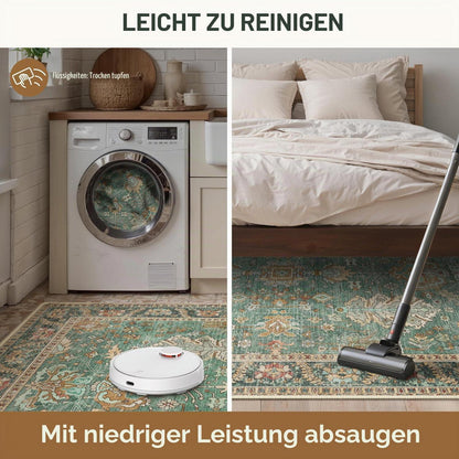 Vintage Teppich Grün 200x290cm – Waschbar & Rutschfest