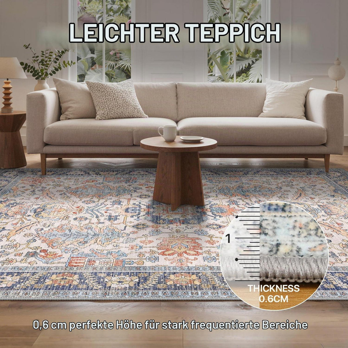 Vintage Teppich Wohnzimmer 200x290cm Rotblau Creme