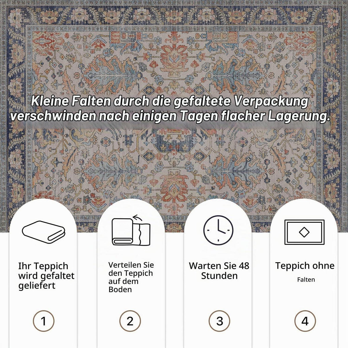 Vintage Teppich Wohnzimmer 200x290cm Rotblau Creme