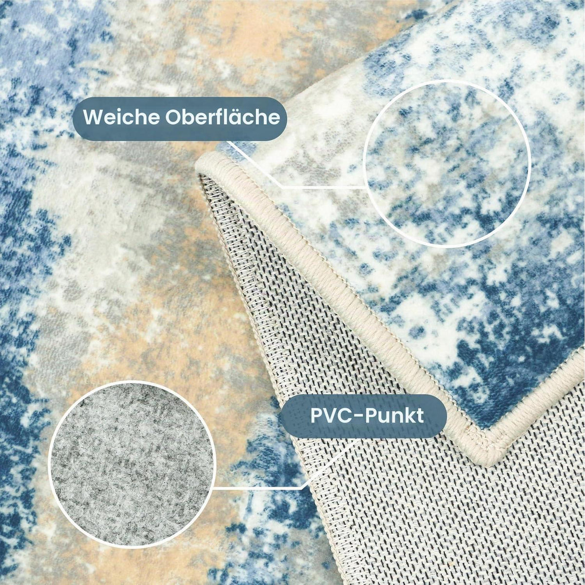 Moderner Wohnzimmerteppich Blau Farbverlauf 200x290 cm Waschbar