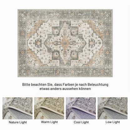 Vintage Teppich Wohnzimmer 240x300cm Taupe – Waschbar & Rutschfest