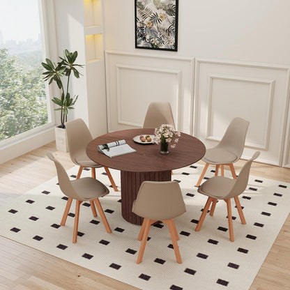 Runder Esstisch Set 120cm + 6 Stühle Dunkelbraun/Khaki