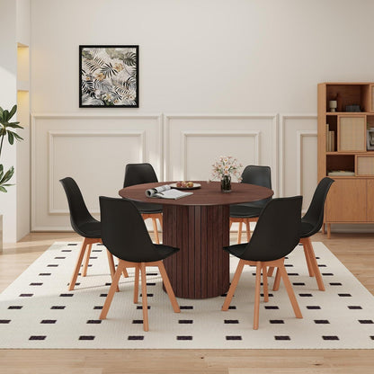 Runder Esstisch 120cm + 6 Stühle Dunkelbraun/Schwarz