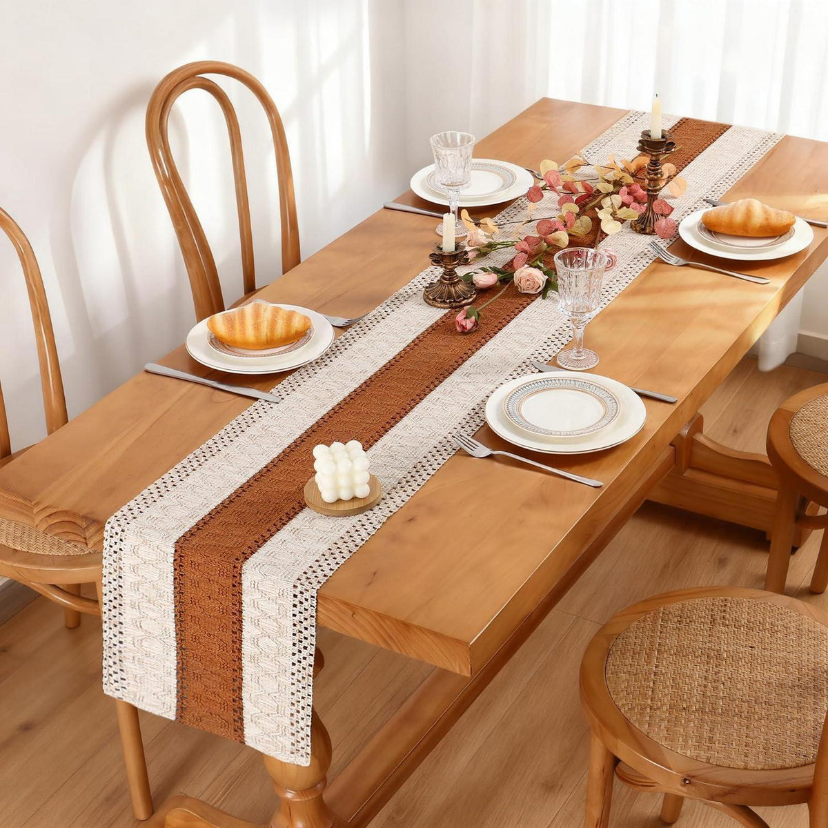 Boho Makramee Tischläufer Braun 30x180 cm – Küchentisch Deko
