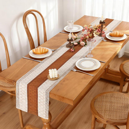 Boho Makramee Tischläufer Braun 30x180 cm – Küchentisch Deko