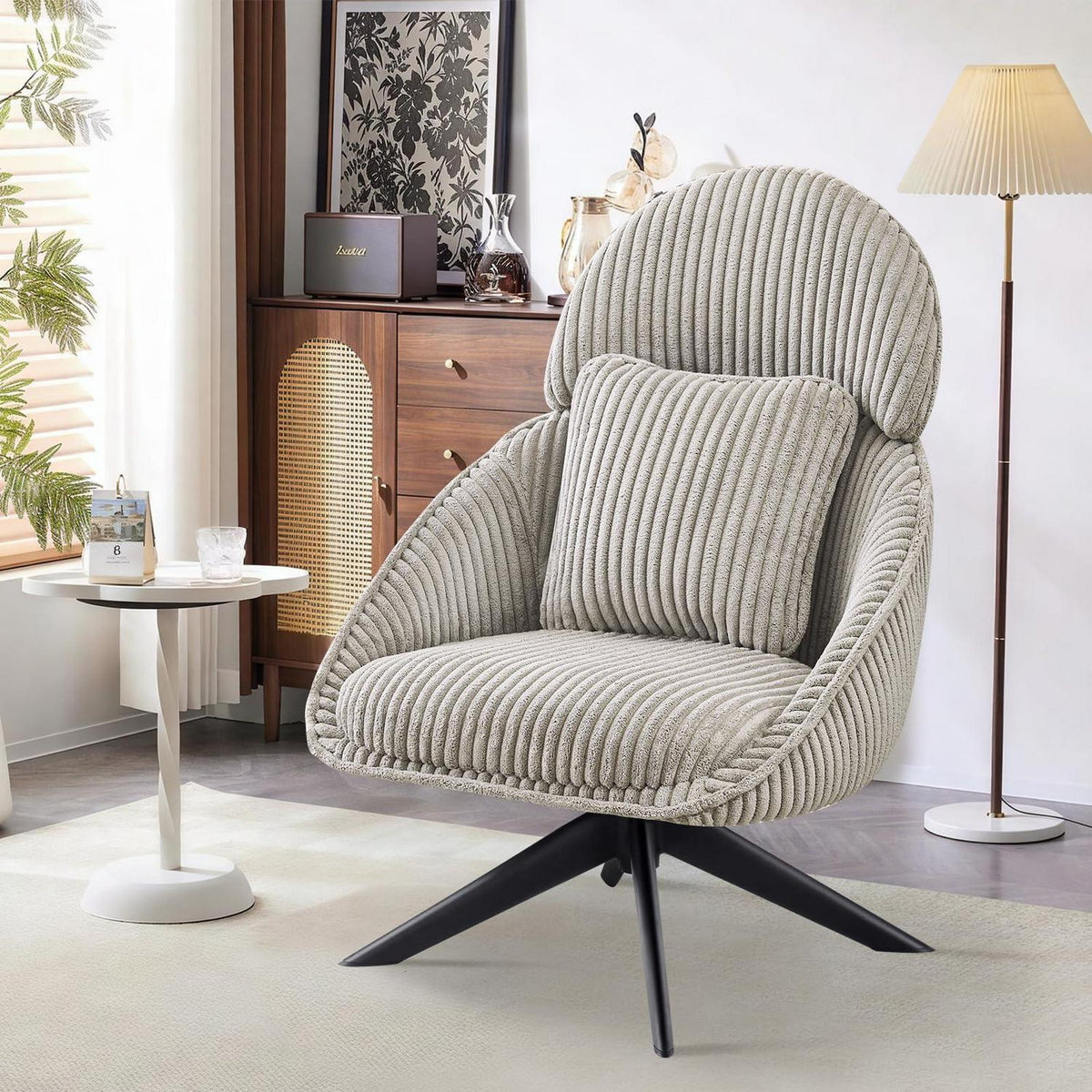 Loungesessel 360° Drehbar mit Abnehmbarem Kissen – Grau/Hellgrau