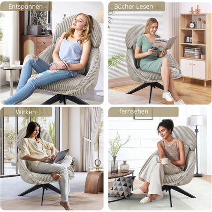 Loungesessel 360° Drehbar mit Abnehmbarem Kissen – Grau/Hellgrau