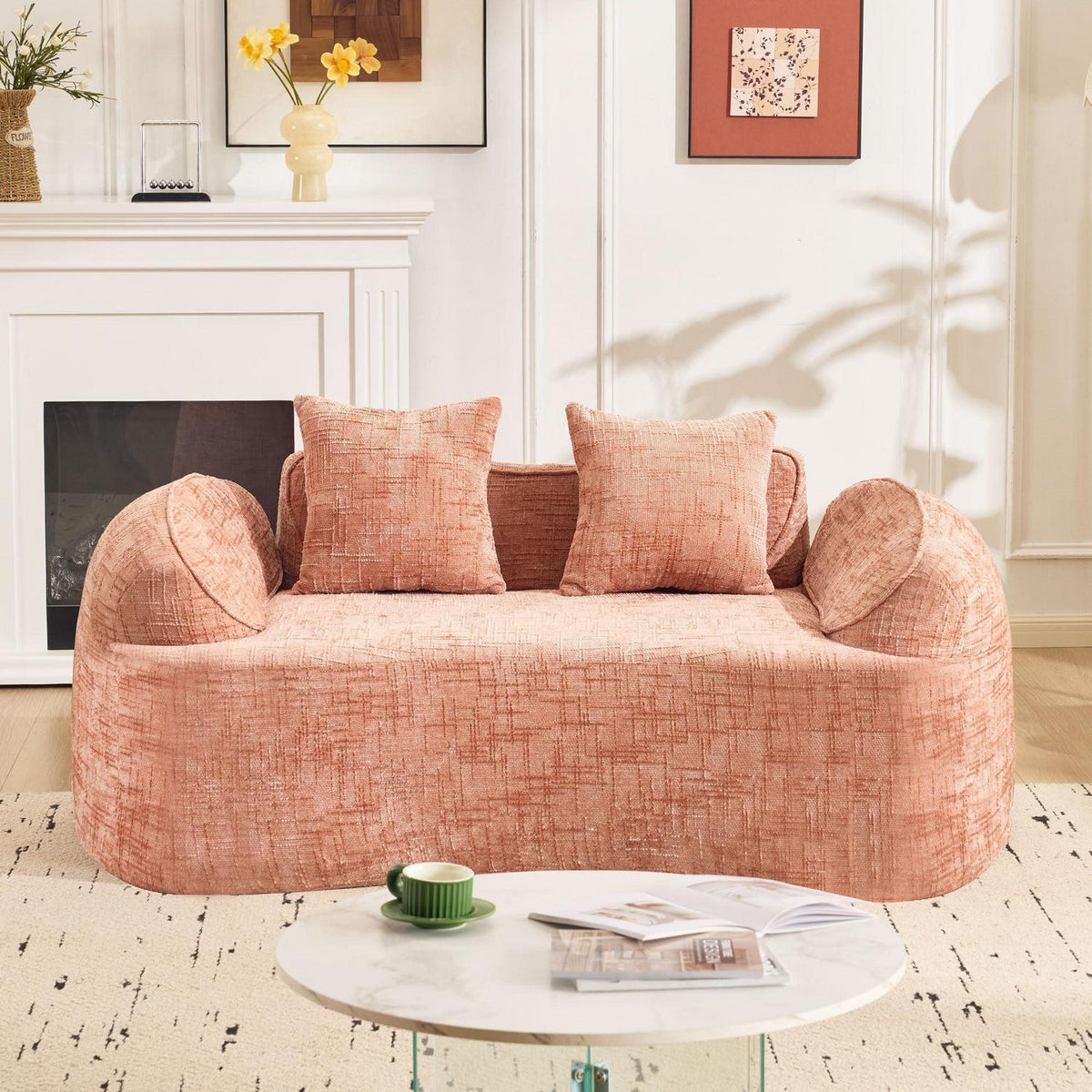 Rosa 2-Sitzer Sofa mit Kissen – Bequem & Werkzeugfrei