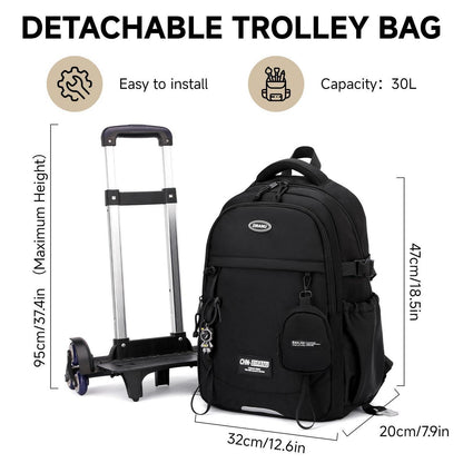 Schulrucksack mit Rollen für Jungen – Abnehmbarer Trolley & 6 Räder