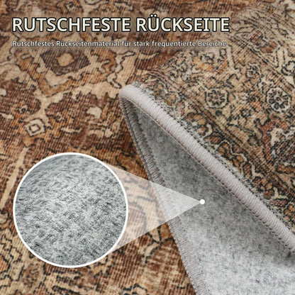 Vintage Läufer Teppich 80x300 cm Rotbraun Waschbar