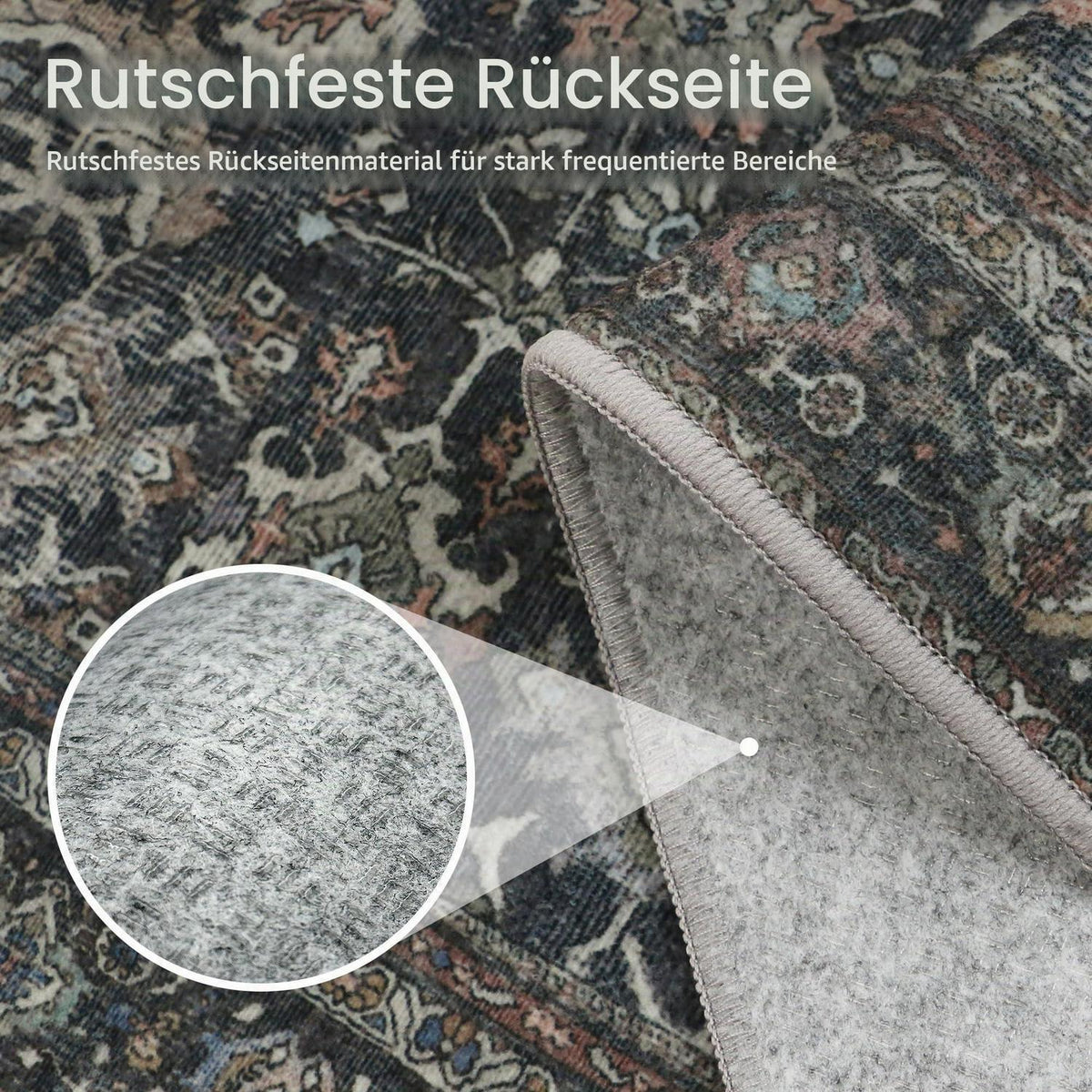 Wohnzimmerteppich 200x290 cm – Waschbar, Antik Graubraun
