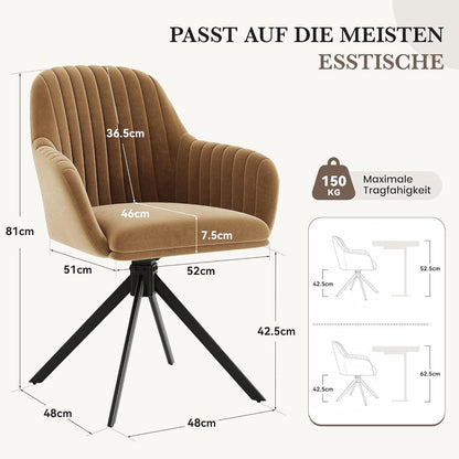 Esszimmerstuhl 360° Drehstuhl Set Braun/Schwarz mit Armlehne